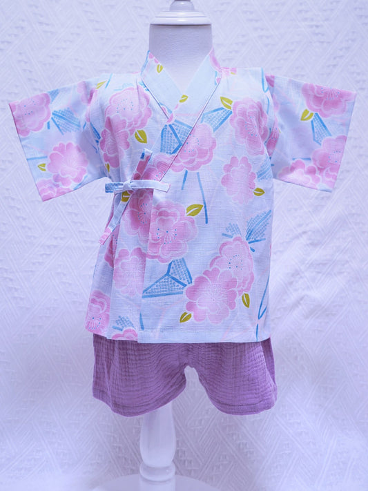 Crazy for Kids Japanese-Style Yukata for Kids (Peach Blossom - Blue)