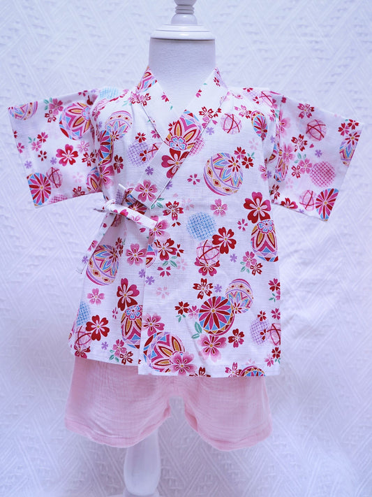 Crazy for Kids Japanese-Style Yukata for Kids (Temari - White)
