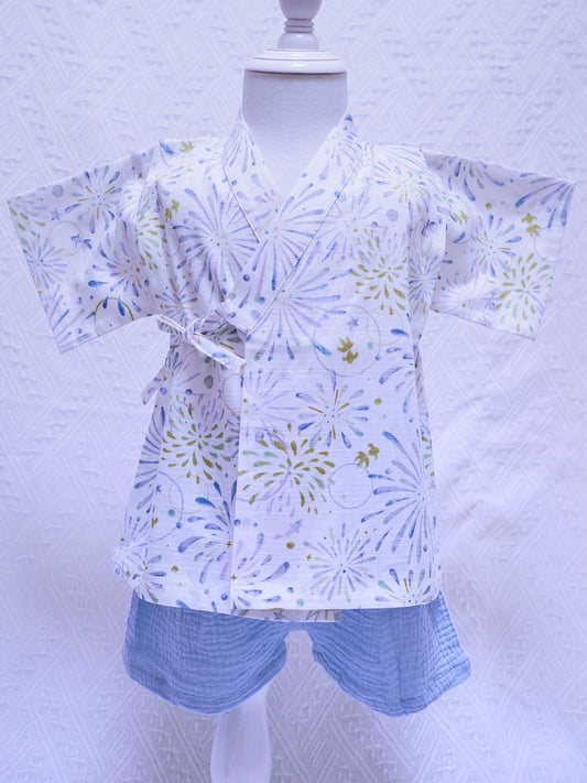 Crazy for Kids Japanese-Style Yukata for Kids (Blue Fireworks)
