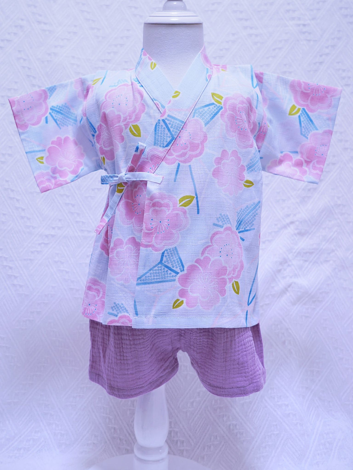 Crazy for Kids Japanese-Style Yukata for Kids (Peach Blossom - Blue)