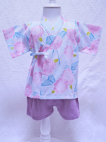 Crazy for Kids Japanese-Style Yukata for Kids (Peach Blossom - Blue)