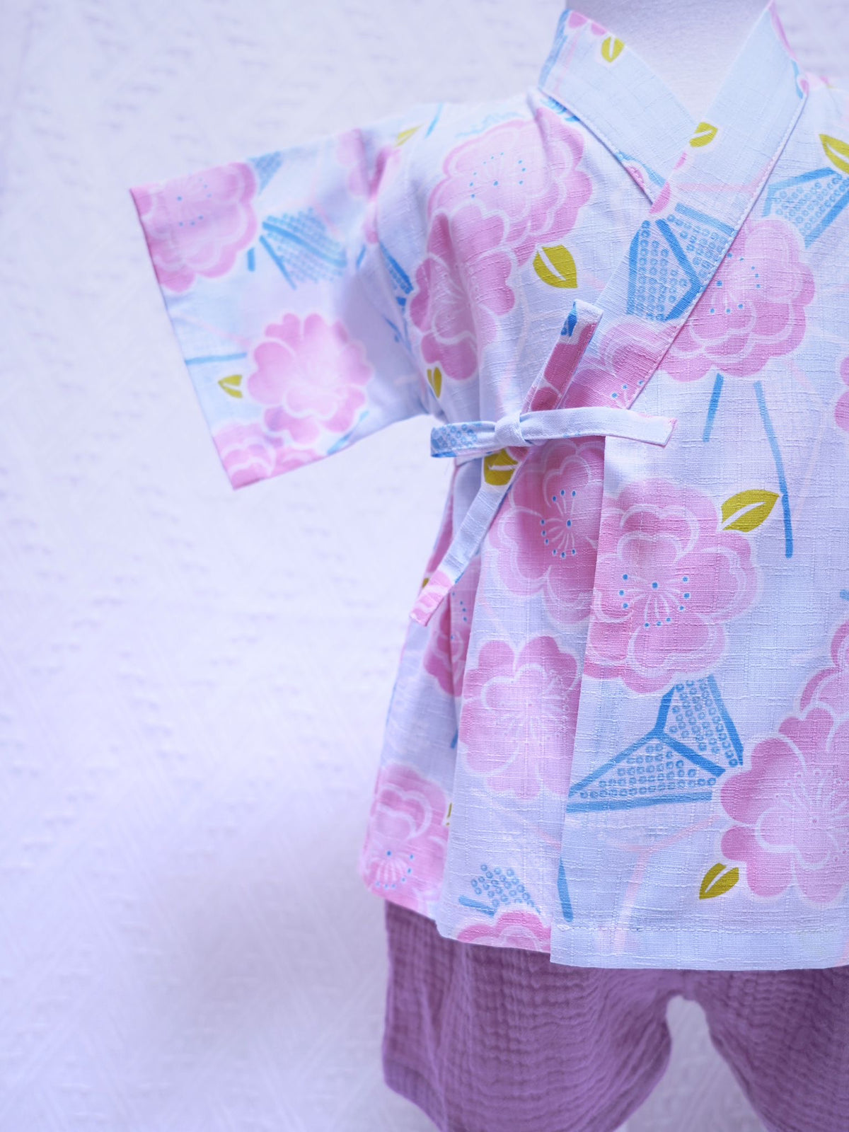 Crazy for Kids Japanese-Style Yukata for Kids (Peach Blossom - Blue)