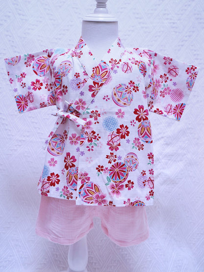 Crazy for Kids Japanese-Style Yukata for Kids (Temari - White)