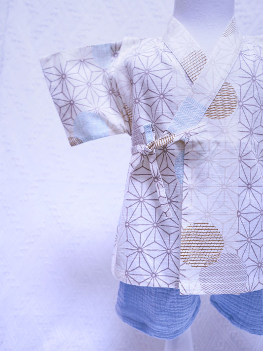 Crazy for Kids Japanese-style Baby Yukata (Beige Hemp Leaf)