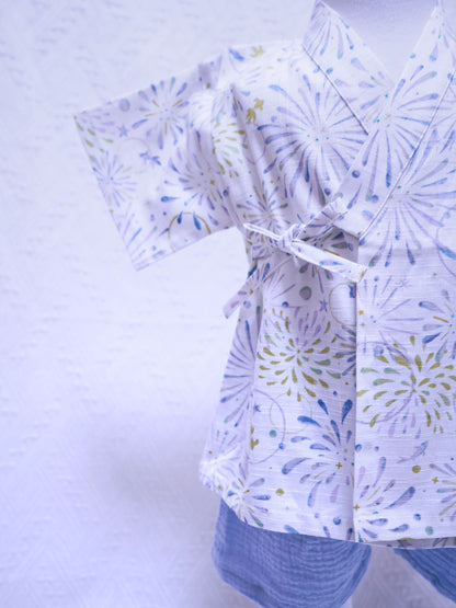 Crazy for Kids Japanese-Style Yukata for Kids (Blue Fireworks)