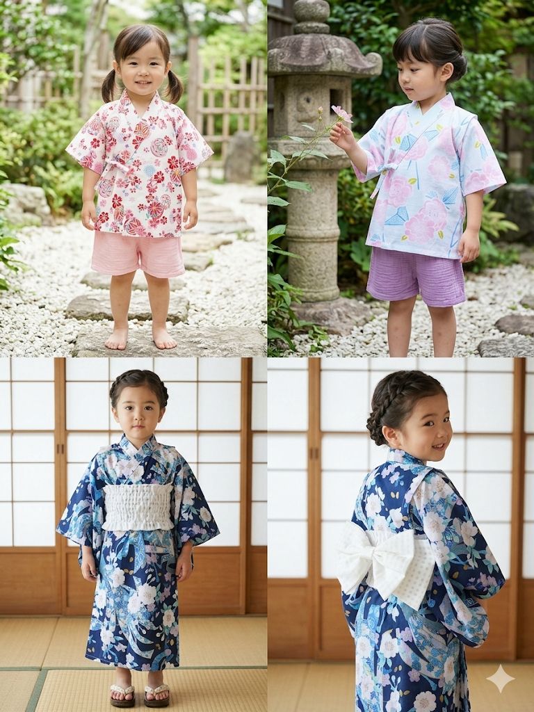 Crazy for Kids Japanese-Style Kids' Yukata (Pine Pattern - Green)