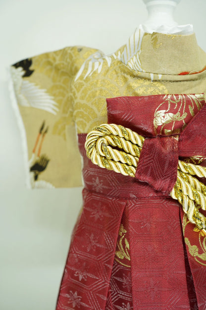 Crazy de Wan - Furisode Hakama 小振袖袴服 (Tsuru Seikaiha GR 金紅鶴青海波)