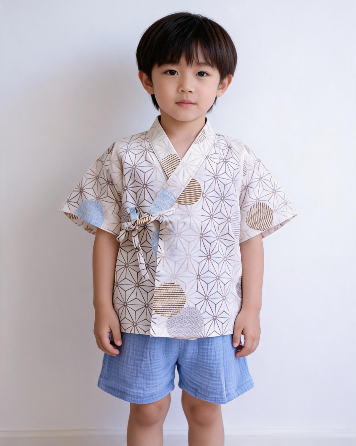 Crazy for Kids 嬰童和風浴衣 (米色麻葉)
