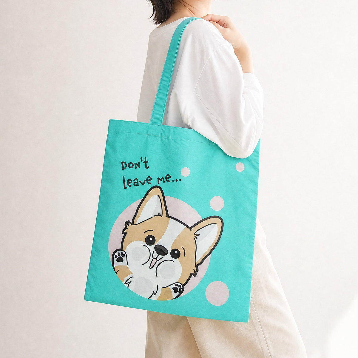 Don't Leave Me Tote Bag - Corgi Edition | Water-Resistant Everyday Canvas Tote